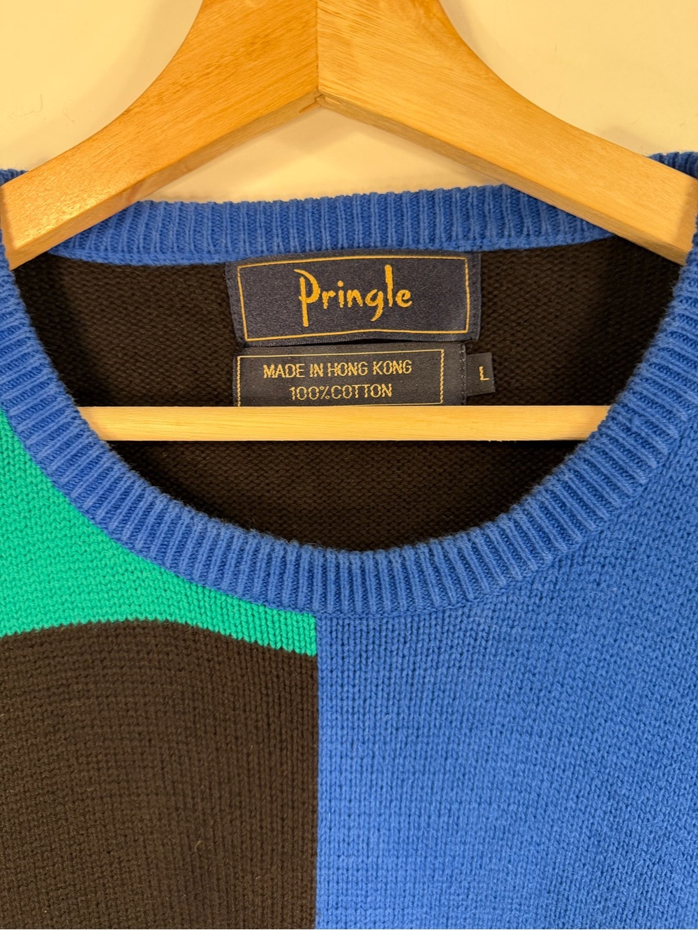 Pringle Men's Colorblock Crewneck Sweater in Blue, Teal & Black - Picture 3 of 7